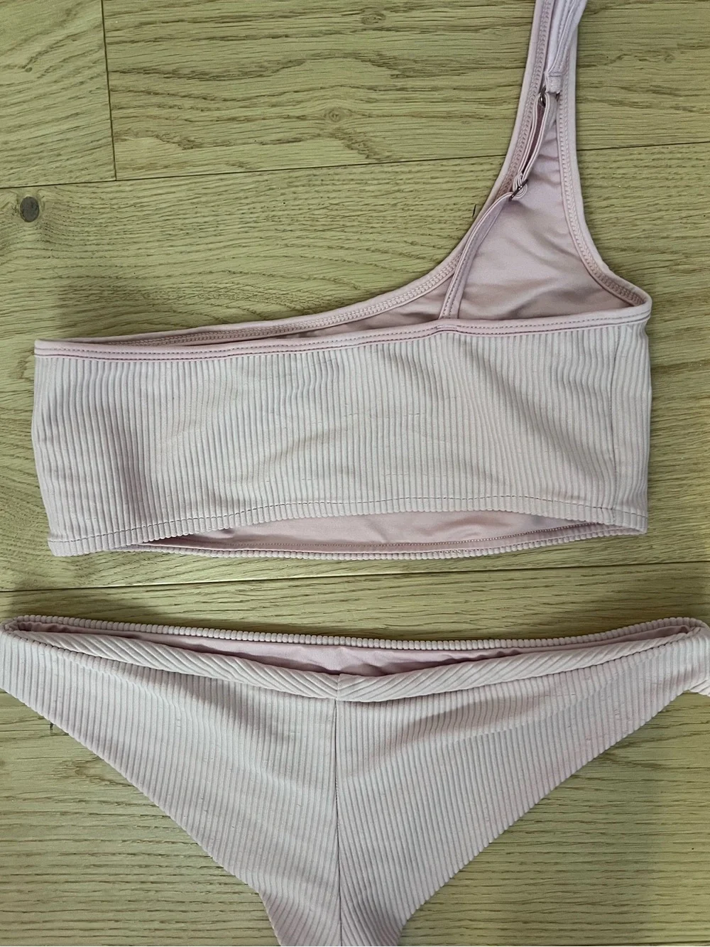 NEW! Frankie's Bikinis Pale Pink Ribbed One-Shoulder tiny Bikini S